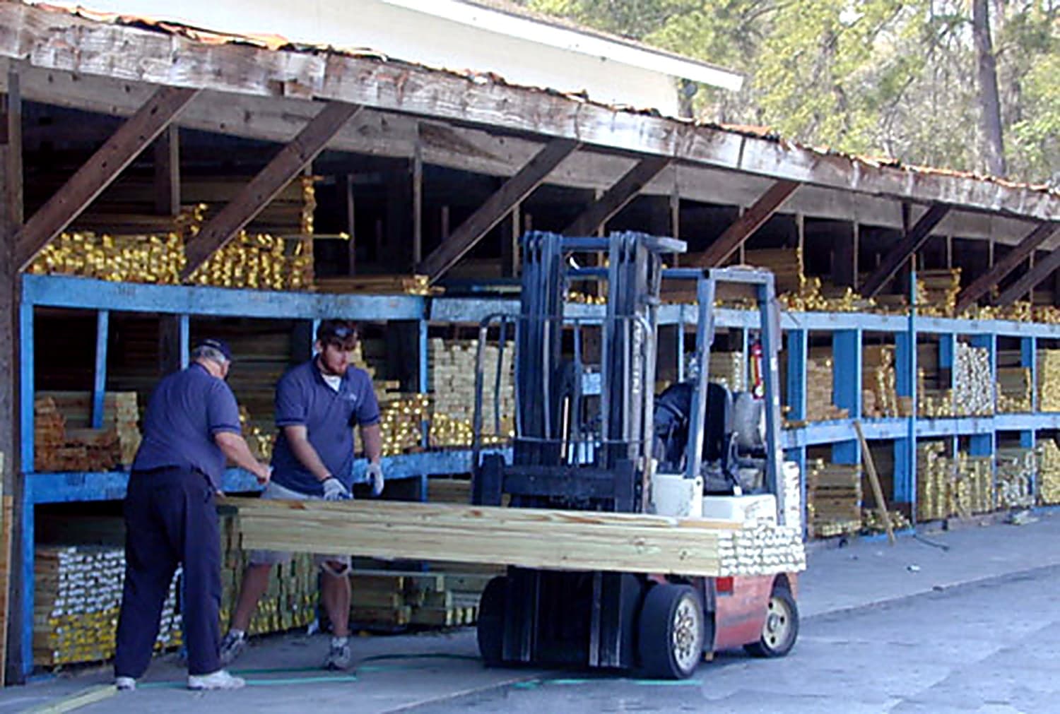 Lumber shelves at the yard